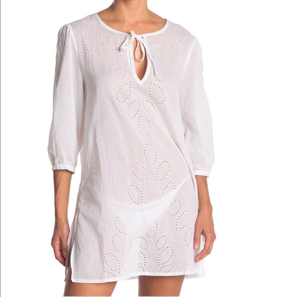 ECHO Ocean Eyelet Tunic‎ Dress, Beach Cover Up, White, Size Small, NWT